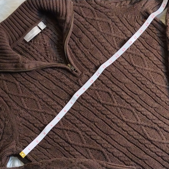 croft and barrow cable knit pullover 1/4 zip brown sweater Sz M - Picture 4 of 8